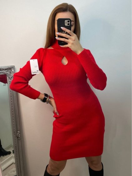 Šaty úpletové elegantní dlouhý rukáv dámské (S/M ONE SIZE) ITALSKÁ MÓDA IMPBB22Y23009/DU (Velikost S/M/L, Barva Černá)