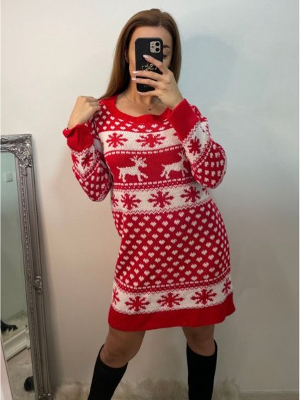 Šaty pletené dlouhý rukáv dámské vánoční (S/M ONE SIZE) ITALSKÁ MÓDA IMPBB22X20286/DU (Velikost S/M/L, Barva červená)