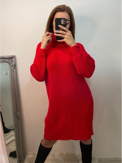 Šaty pletené/svetr prodloužený s rolákem dlouhý rukáv dámský (S/M ONE SIZE) ITALSKÁ MÓDA IMPBB22J212/DU (Velikost S/M/L, Barva Černá)