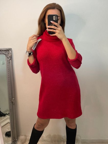 Šaty úpletové třpytivé s rolákem dlouhý rukáv dámské (S/M/L ONE SIZE) ITALSKÁ MÓDA IM4221213/DU (Velikost M/L, Barva Černá)