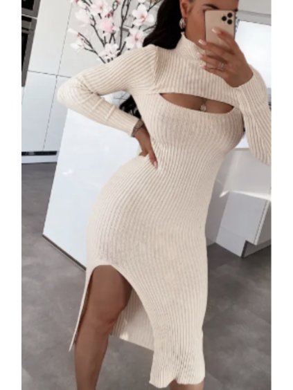 Šaty elegantní úpletové dlouhý rukáv dámské (S/M ONE SIZE) ITALSKÁ MÓDA IMPBB22Y22990/DU (Velikost S/M/L, Barva červená)