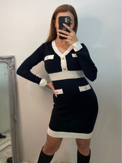 Šaty úpletové dlouhý rukáv dámské (S/M ONE SIZE) ITALSKÁ MÓDA IMF22H521/DU (Velikost S/M/L, Barva Černá)