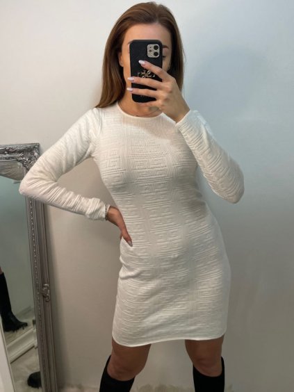 Šaty úpletové dlouhý rukáv dámské (S/M ONE SIZE) ITALSKÁ MÓDA IMF22H528/DU (Velikost S/M/L, Barva bílá)
