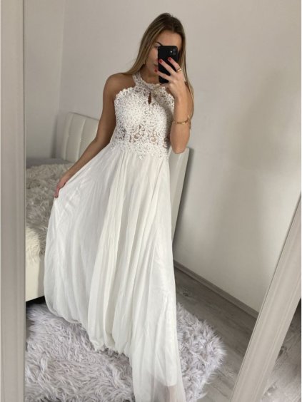 Šaty elegantní společenské dlouhé bez rukávu dámské (S/M ONE SIZE) ITALSKá MóDA IMM2219805/DU (Velikost S/M/L, Barva bílá)
