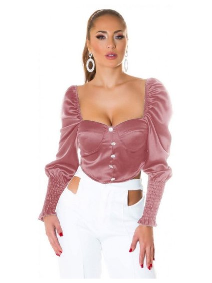 Top/halenka dlouhý rukáv dámské (S/M ONE SIZE) ITALSKÁ MÓDA IMM22Ls21100/DR (Velikost S/M/L, Barva růžová starorůžová)