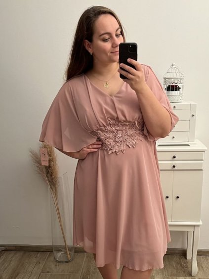 Šaty společenské elegantní krátký rukáv dámské nadrozměr (XL/2XL ONE SIZE) ITALSKÁ MÓDA IMPSH2218025