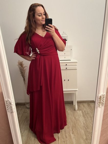 Šaty elegantní dlouhé krátký rukáv dámské nadrozměr (XL/2XL ONE SIZE) ITALSKÁ MÓDA IMPSH2280302/DU (Velikost XL/2XL, Barva vínová)