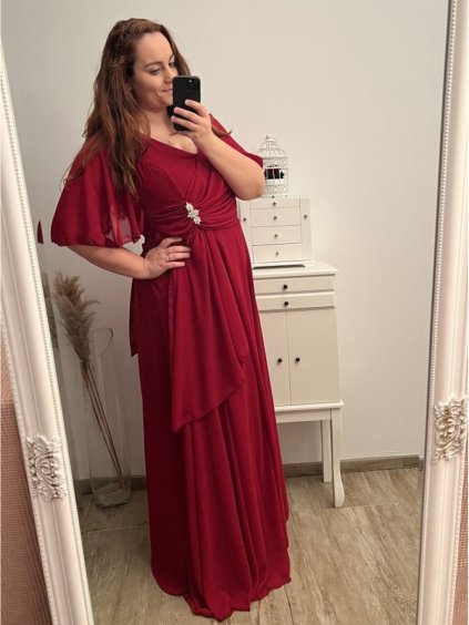 Šaty elegantní dlouhé krátký rukáv dámské nadrozměr (XL/2XL ONE SIZE) ITALSKÁ MÓDA IMPSH2280302/DU (Velikost XL/2XL, Barva vínová)