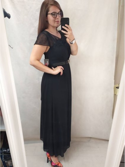 Šaty plesové elegantní společenské krátký rukáv dámské nadrozměr (L/XL/2XL ONE SIZE) ITALSKÁ MÓDA IMM22693/DU (Velikost XL/2XL, Barva Černá)