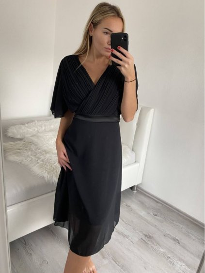 Šaty společenské elegantní šifonové krátký rukáv dámské nadrozměr (XL/2XL ONE SIZE) ITALSKÁ MÓDA IMM229012ZO/DUR (Velikost XL/2XL, Barva Černá)