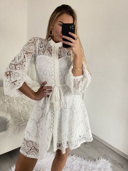 Šaty elegantní krajkové dlouhý rukáv dámské (S/M , M/L ) ITALSKá MóDA IMM22CH2103/DU
