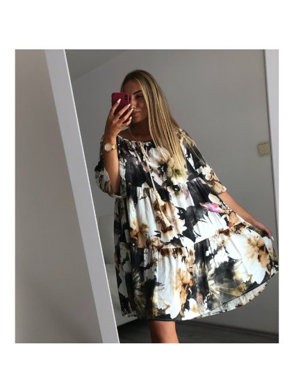Šaty letní 3/4 dlouhý rukáv dámské (uni xl/2xl) ITALSKá MóDA IM821014/DR (Velikost XL/2XL, Barva Černá)