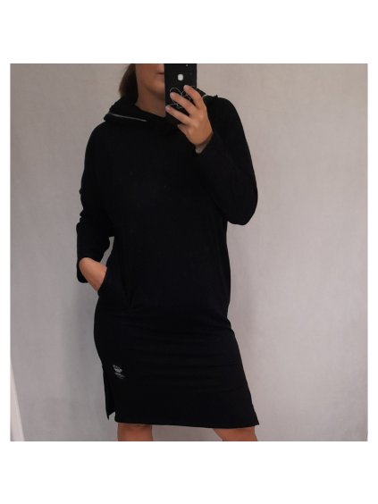 Šaty dlouhý rukáv s kapucí dámské (2xl/3xl ONE SIZE) ITALSKÁ MODA IM421588/DR (Velikost 2XL/3XL, Barva Černá)