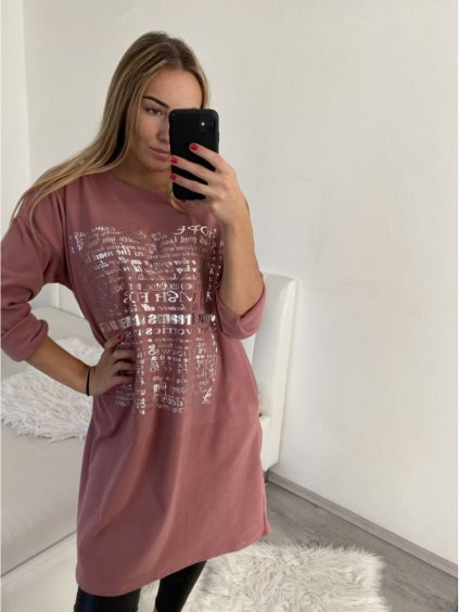 Šaty sametové teplé dlouhý rukáv dámské nadrozměr (L/XL/2XL ONE SIZE) ITALSKÁ MÓDA IM322651/DR (Velikost XL/2XL, Barva růžová starorůžová)