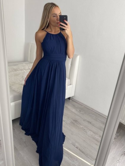 Šaty elegantní bez rukávu dlouhé plesové dámské (S/M ONE SIZE) ITALSKÁ MÓDA IMM22ZQL-60025/DUR (Velikost S/M/L, Barva tmavě modrá)