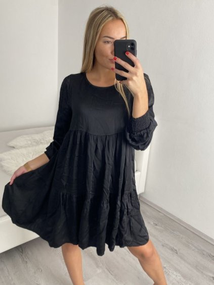 Šaty dlouhý rukáv dámské (S/M ONE SIZE) ITALSKÁ MÓDA IMPBR22A3791-R9/DR (Velikost S/M/L, Barva Černá)