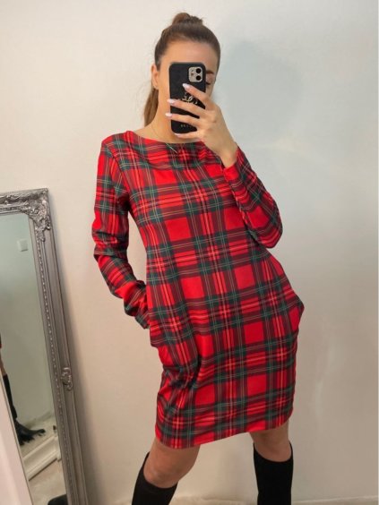 Šaty klasik dlouhý rukáv s kapsami dámské vánoční (S/M ONE SIZE) ITALSKÁ MÓDA IMD221100/DU