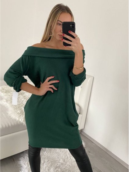 Šaty teplé klasik carmen dlouhý rukáv dámské (S/M ONE SIZE) ITALSKá MóDA IM322562/DR