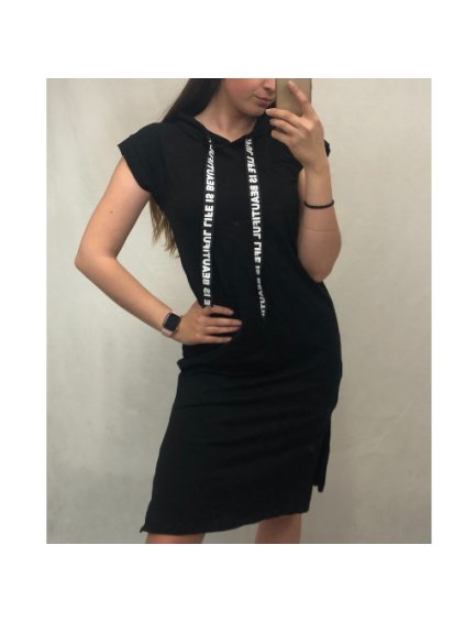 Šaty letní mikinové krátký rukáv s kapucí dámské (S/M ONE SIZE) ITALSKÁ MÓDA IMD22112/DR
