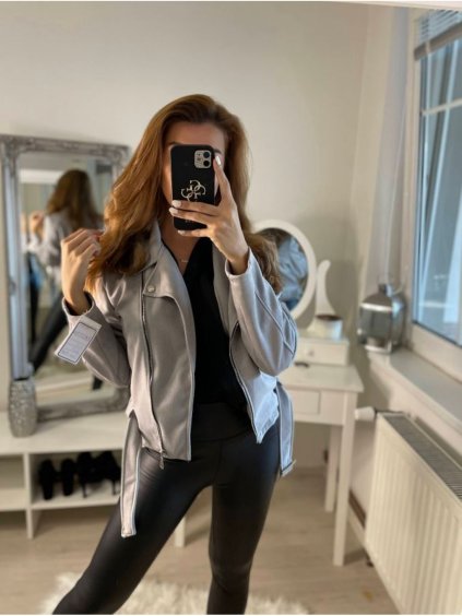 Bunda tenká jarní broušená koženka dlouhý rukáv dámská (S-XL) ITALSKÁ MÓDA IMY20014