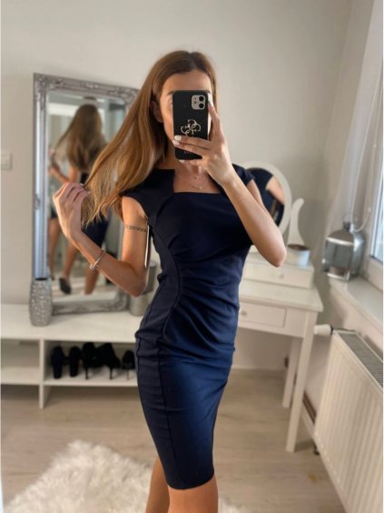 Šaty pouzdrové společenské elegantní bez rukávů dámské Carol (S-XL) ITALSKÁ MÓDA IMM22Q51239 (Velikost S, Barva tmavě modrá)