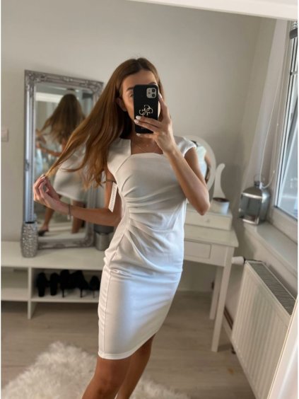 Šaty pouzdrové společenské elegantní bez rukávů dámské Carol (S-XL) ITALSKÁ MÓDA IMM22Q51239 (Velikost S, Barva bílá)