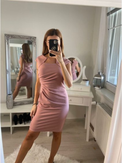 Šaty pouzdrové společenské elegantní bez rukávů dámské Carol (S-4XL) ITALSKÁ MÓDA IMM22Q51239 (Velikost S, Barva růžová starorůžová)