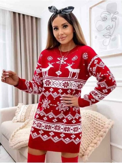 Šaty pletené vánoční dlouhý rukáv dámské (S/M ONE SIZE) ITALSKÁ MÓDA IMWK223733