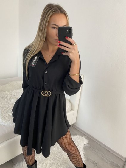 Šaty košilové s páskem dlouhý rukáv dámské (S/M ONE SIZE) ITALSKÁ MÓDA IMWD223000/DR (Velikost S/M/L, Barva béžová)