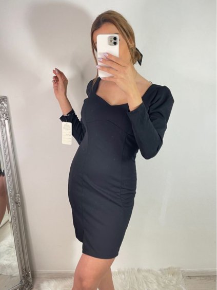 Šaty elegantní společenské dlouhý rukáv dámské (S-XL) ITALSKÁ MÓDA IMWGS223996A/DU/DR (Velikost S, Barva Černá)