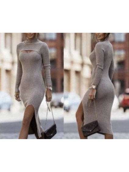 Šaty úpletové s rolákem dlouhý rukáv dámské (S/M ONE SIZE) ITALSKÁ MÓDA IMWGS223725 (Velikost S/M/L, Barva Černá)