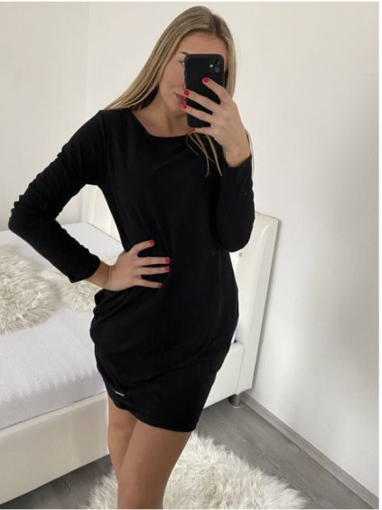 Šaty klasik bavlněné dlouhý rukáv dámské (M/L ONE SIZE) ITALSKÁ MÓDA IMD22787 (Velikost M/L, Barva Černá)