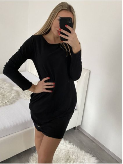 Šaty klasik bavlněné dlouhý rukáv dámské (M/L ONE SIZE) ITALSKÁ MÓDA IMD22787 (Velikost M/L, Barva Černá)