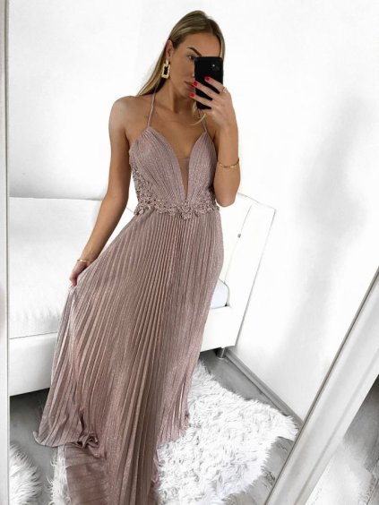 Šaty společenské plesové dlouhé bez rukávu dámské (S/M ONE SIZE) ITALSKÁ MÓDA IMM2350087/DU (Velikost S/M/L, Barva růžová starorůžová)
