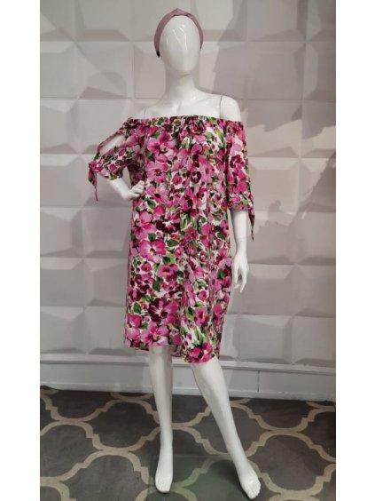 Šaty carmen krátký rukáv dámské nadrozměr (XL/2XL/3XL ONE SIZE) POLSKÁ MÓDA PMLT22FONETTI/DR (Velikost 2XL/3XL, Barva _barva viz foto)