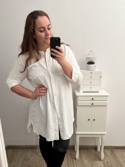 Košile prodloužená 3/4 dlouhý rukáv dámské (L/XL/2XL ONE SIZE) ITALSKá MóDA IM423025/DU (Velikost XL/2XL, Barva bílá)