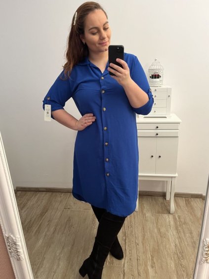 Šaty košilové 3/4 dlouhý rukáv dámské (L/XL ONE SIZE) ITALSKá MóDA IM423026/DU (Velikost L/XL, Barva zelená smaragdová)