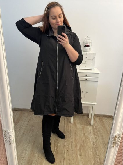 Vesta  s kapucí na zip bez rukávu dámské nadrozměr (XL/2XL/3XL ONE SIZE) ITALSKá MóDA IM423IRIMA/DUR (Velikost XL/2XL, Barva Černá)
