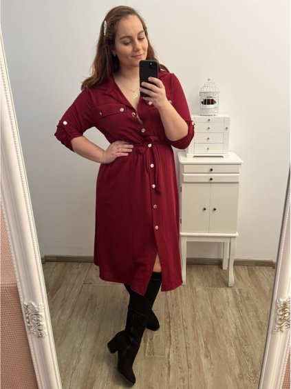 Šaty košilové s páskem 3/4 dlouhý rukáv dámské (L/XL ONE SIZE) ITALSKá MóDA IM423013/DUR (Velikost L/XL, Barva Černá)