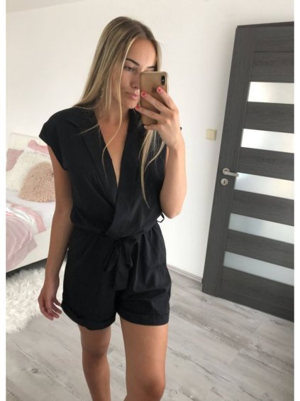 Overal letní krátký elegantní krátký rukáv dámský (S/M ONE SIZE) ITALSKÁ MÓDA IMD22498 (Velikost S/M/L, Barva bílá)