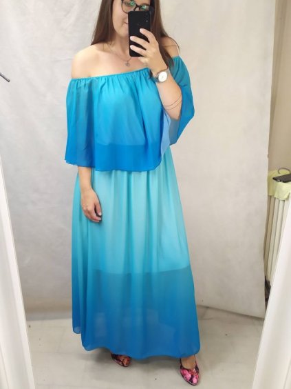 Šaty letní dlouhé carmen šifon duhové dámské nadrozměr (XL/2XL ONE SIZE) ITALSKÁ MÓDA IM42295108/DR (Velikost XL/2XL, Barva modrá)
