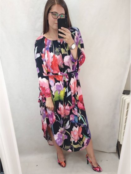 Šaty dlouhé dlouhý rukáv dámské nadrozměr (2XL/3XL ONE SIZE) ITALSKÁ MÓDA SAFEELIZ21130-1/DR (Velikost 2XL/3XL, Barva květovaná)