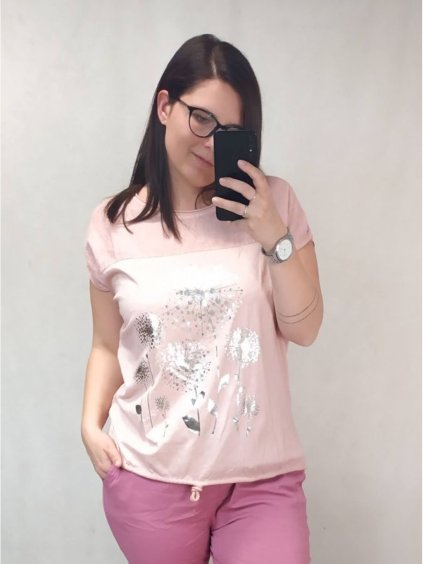 Tunika krátký rukáv dámská (XL/2XL ONE SIZE) ITALSKá MóDA IM422PAMPEL/DR (Velikost XL/2XL, Barva růžová)
