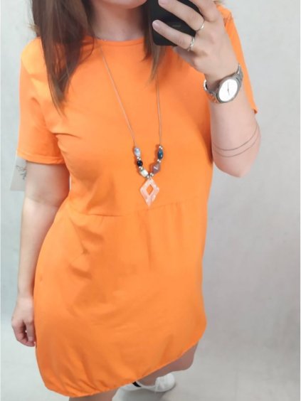 Tunika šaty prodloužené krátký rukáv dámské (XL/2XL ONE SIZE) ITALSKÁ MÓDA IMH22BRECELET/DR (Velikost XL/2XL, Barva oranžová)