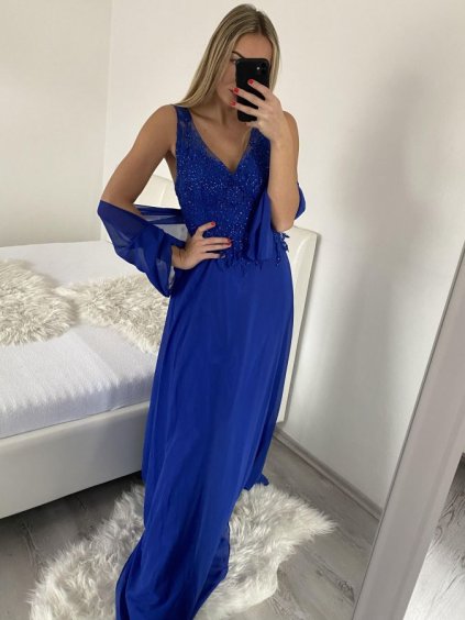 Šaty plesové elegantní společenské bez rukávu dámské (S/M ONE SIZE) ITALSKÁ MÓDA IMM23XF-324A/DU (Velikost S/M/L, Barva modrá královská)