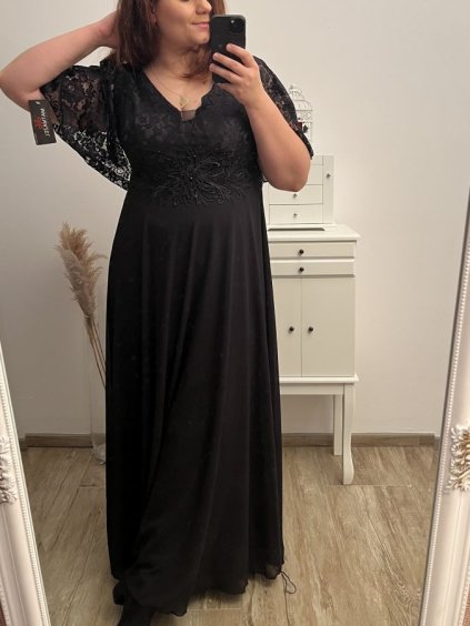 Šaty plesové dlouhé elegantní společenské krátký rukáv dámské nadrozměr (XL/2XL ONE SIZE) ITALSKÁ MÓDA IMM22PL80658/DU (Velikost XL/2XL, Barva Černá)