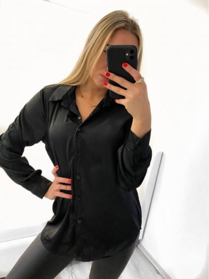 Košile dlouhý rukáv saténová dámská (S/M ONE SIZE) ITALSKÁ MÓDA IMM23UN7988/DU (Velikost S/M/L, Barva bílá)