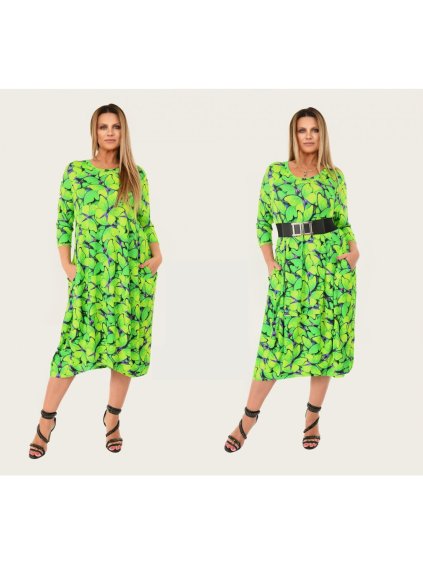 Šaty 3/4 rukáv dámské nadrozměr (2XL/3XL ONE SIZE) POLSKÁ MÓDA PMLSF22SONA-23/DU (Velikost 2XL/3XL, Barva modrá)