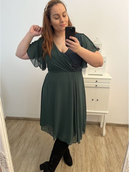 Šaty společenské elegantní šifonové krátký rukáv dámské nadrozměr (XL/2XL ONE SIZE) ITALSKÁ MÓDA IMM23BELLA/DU