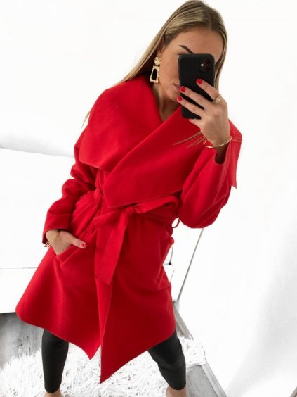 Kabát flaušový dlouhý dámský (M/L ONE SIZE) ITALSKÁ MÓDA IMD221105/DU (Velikost M/L, Barva červená)